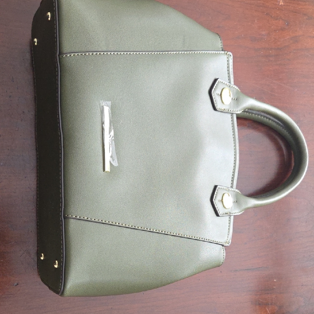 Anne Klein Olive Satchel with Gold Accents